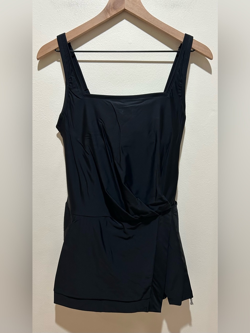 Beyond Control NWT Black Square Neck Swim Dress Tummy Control One Piece Swimsuit